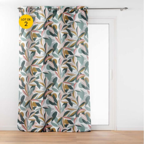 lOT DE 2 Rideaux grande hauteur a oeillets 140 x 280 cm polyester imprime Lavinia