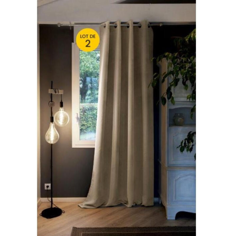 Lot de 2 Rideaux grande hauteur occultant + isolant phonique polaire L140 x H280 cm Inuit Beige