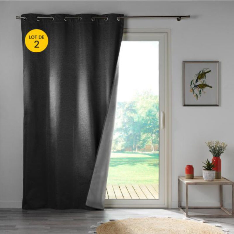 Cdaffaires - Lot de 2 rideaux isolant phonique thermique occultant 140 x 260 cm Darko Gris