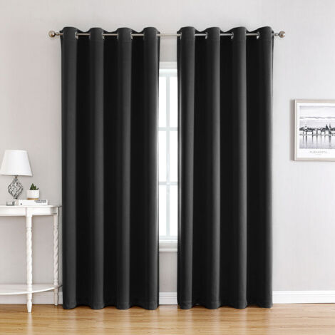 Lot de 2 Rideaux Isolants Thermiques 140x240cm Ombrage Draperies à Oeillets Décoration de Fenêtre Salon Chambre Hôtel Noir