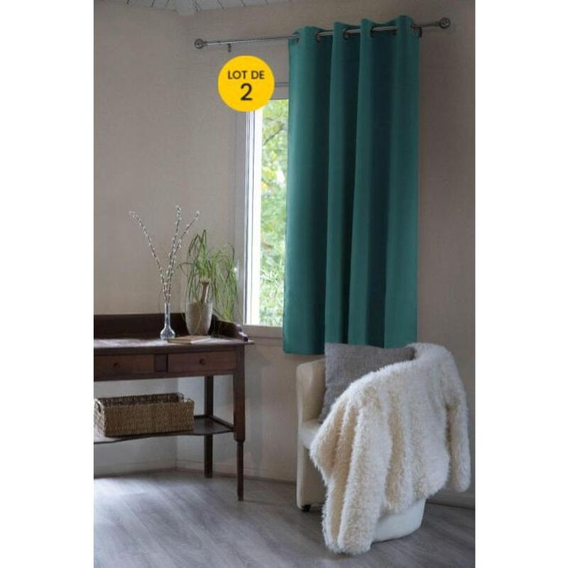 Intex Deco - Lot de 2 Rideaux luxe occultant + isolant phonique polaire L140 x H180 cm Inuit Bleu canard