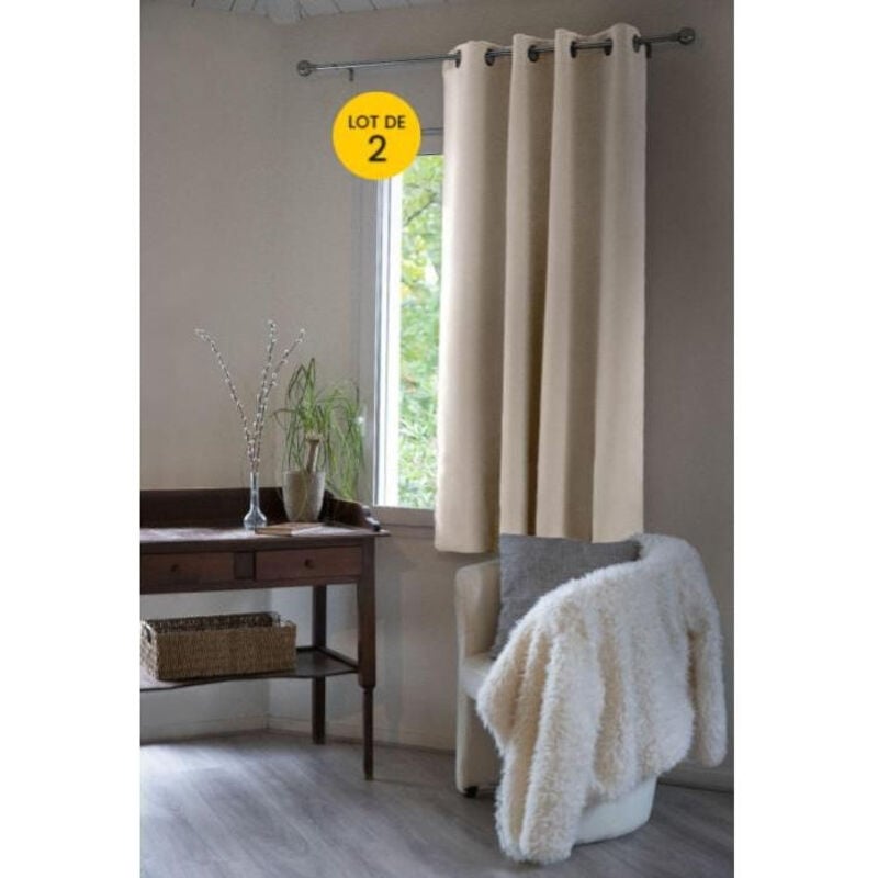 Intex Deco - Lot de 2 Rideaux luxe occultant + isolant phonique polaire L140 x H180 cm Inuit Ecru naturel