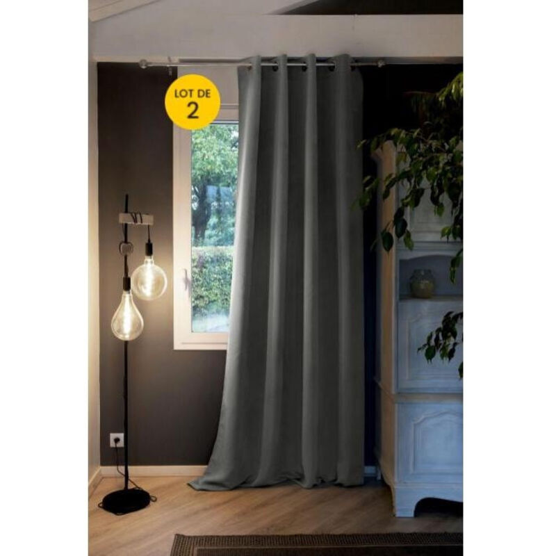 Lot de 2 Rideaux luxe occultant + isolant phonique polaire L140 x H260 cm Inuit Anthracite
