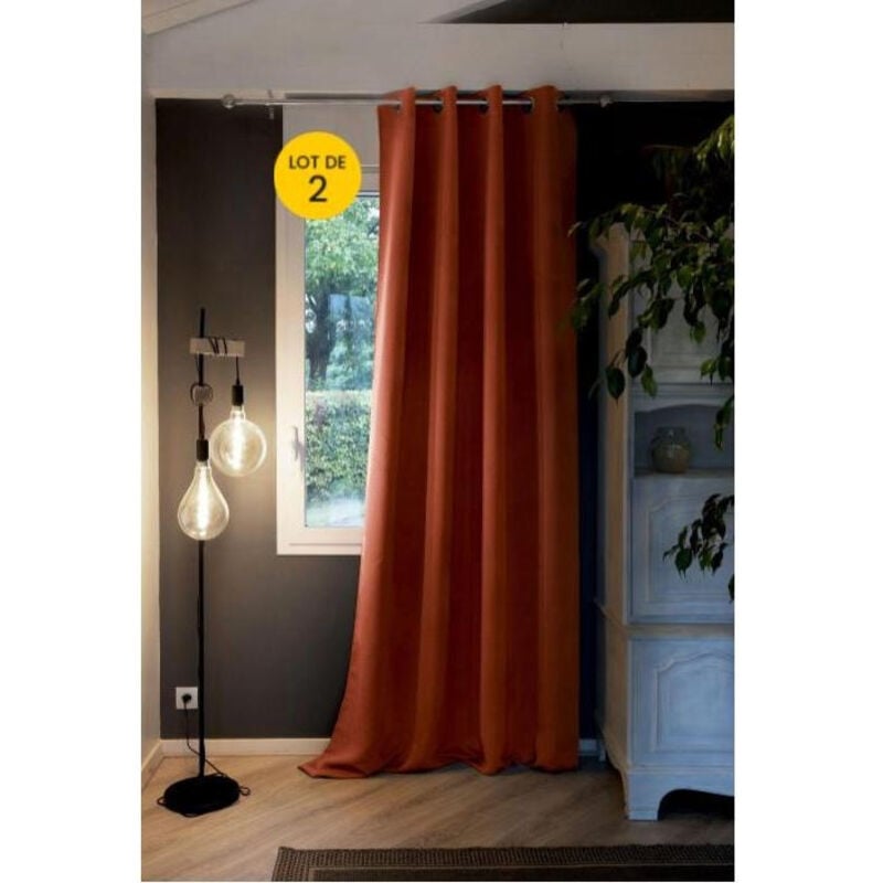 Intex Deco - Lot de 2 Rideaux luxe occultant + isolant phonique polaire L140 x H260 cm Inuit Terracotta