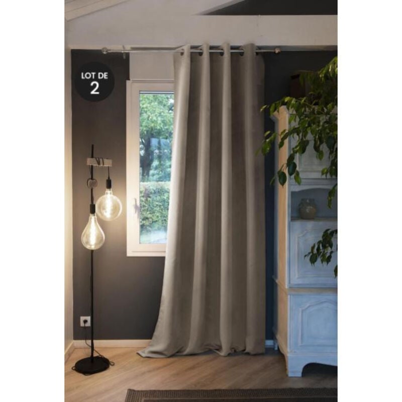 Cdaffaires - Lot de 2 Rideaux luxe occultant + isolant phonique polaire L180 x H260 cm Laponie Beige