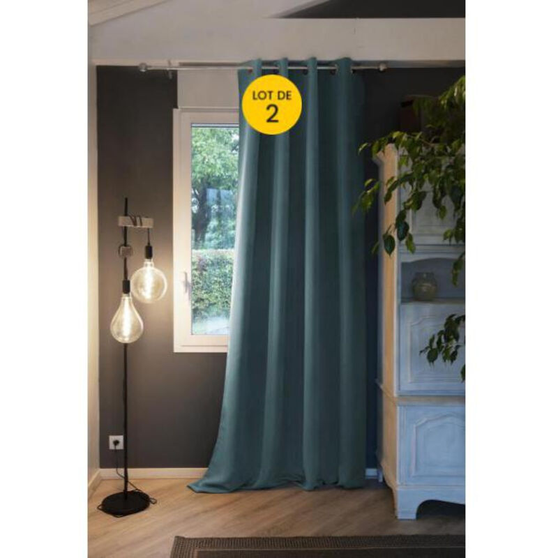 Lot de 2 Rideaux luxe occultant + isolant phonique polaire L180 x H260 cm Laponie Bleu canard