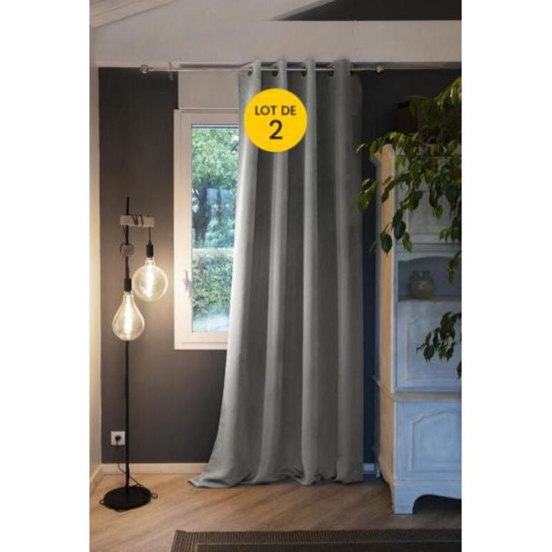 Lot de 2 Rideaux luxe occultant + isolant phonique polaire L180 x H260 cm Laponie Gris