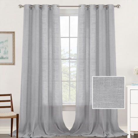 Lot de 2 rideaux naturels à œillets, rideau de fenêtre salon/chambre effet lin 132x160 cm