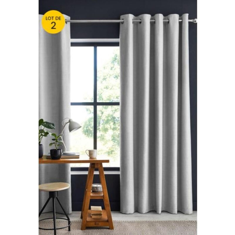 Cdaffaires - Lot de 2 rideaux occultant 140 x 280 cm grande hauteur Obscure Gris