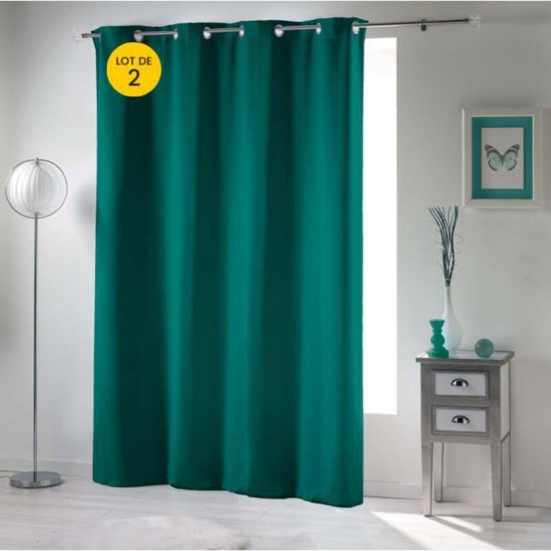 Cdaffaires - Lot de 2 rideaux occultant a oeillets 135 x 240 cm uni Emeraude