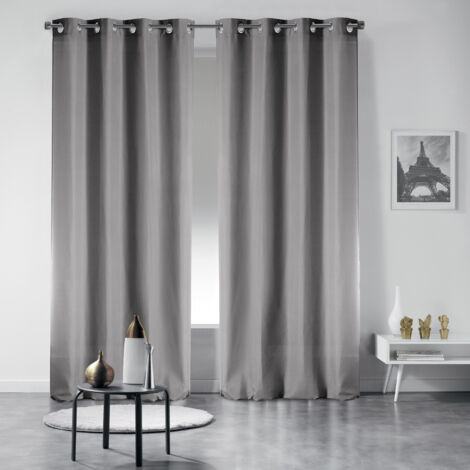 Lot de 2 rideaux occultant a oeillets 135 x 240 cm uni Gris perle