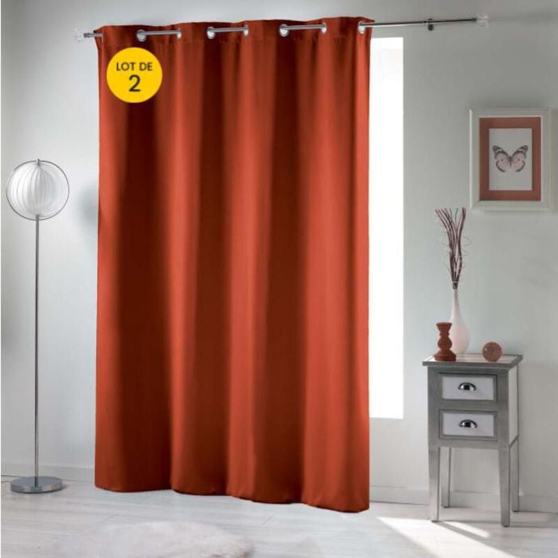 Cdaffaires - Lot de 2 rideaux occultant a oeillets 135 x 240 cm uni Terracotta