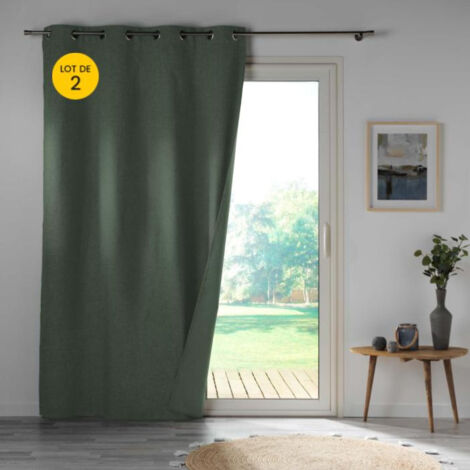 Lot de 2 Rideaux occultant double face 140 x 260 cm 100% microfibre Obscure Kaki