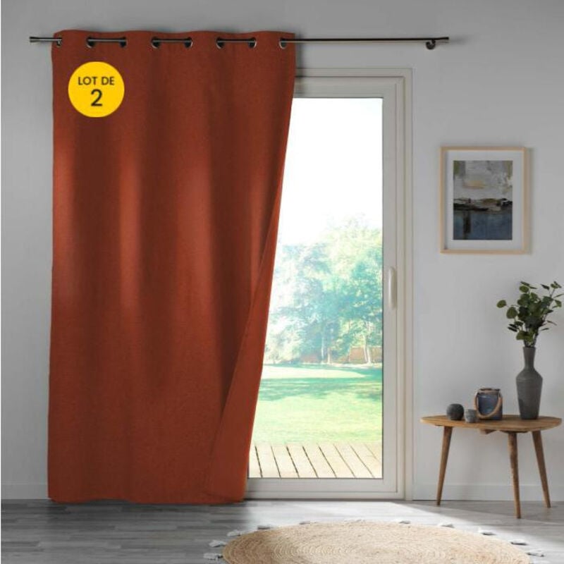 Cdaffaires - Lot de 2 Rideaux occultant double face 140 x 260 cm 100% microfibre Obscure Terracotta