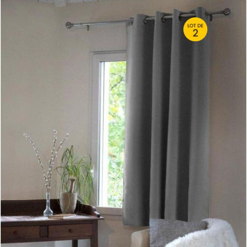 Lot de 2 Rideaux occultant luxe spécial petites fenêtres 140 x 180 cm Obscure Anthracite