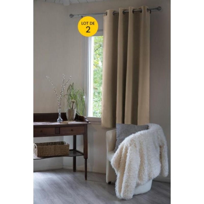 Lot de 2 Rideaux occultant luxe spécial petites fenêtres 140 x 180 cm Obscure Beige