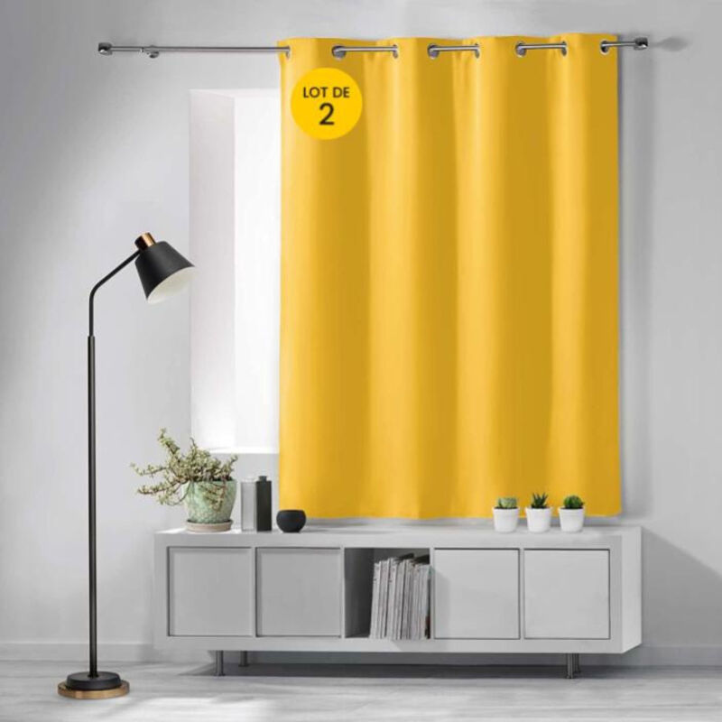 Cdaffaires - Lot de 2 rideaux occultant petite hauteur 135 x 180 cm occult Miel