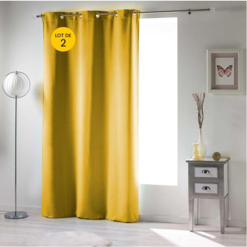 Cdaffaires - Lot de 2 Rideaux occultant uni 140 x 240 cm Occult Jaune