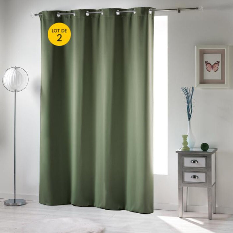 Cdaffaires - Lot de 2 Rideaux occultant uni 140 x 240 cm Occult Kaki