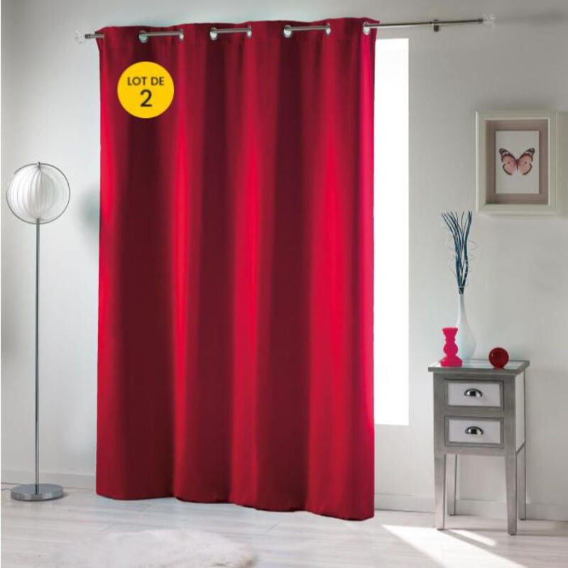 Generic Home - Lot de 2 rideaux Occultant unis 135 x 240 cm Rouge carmin