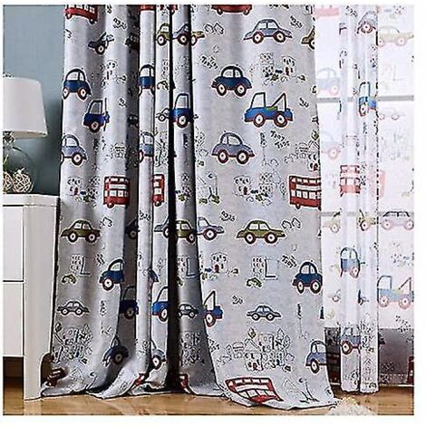 Lot de 2 rideaux occultants à motifs de voitures pour enfants (140 x 230 cm)