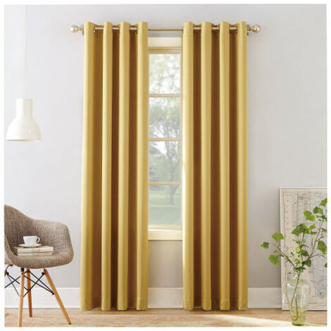 Lot de 2 rideaux occultants à œillets pour salle de bain, isolant thermique, dimensions 132 cm x 240 cm, couleur jaune.
