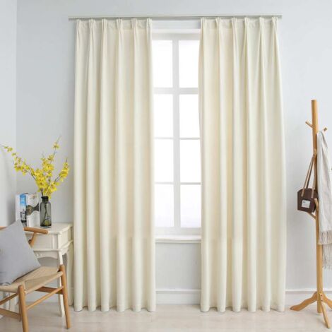 Lot de 2 Rideaux occultants avec crochets, Rideaux pour fenêtres velours crème 140x225 cm pde5009 DESIGN IN