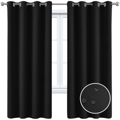 Lot de 2 rideaux occultants imperméables noirs 132x160cm anti-UV pour intérieur et extérieur maison