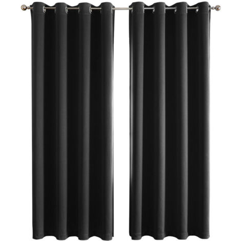 Lot de 2 rideaux occultants isolés, rideaux à œillets, pour salon et chambre, 140x175 cm (noir)