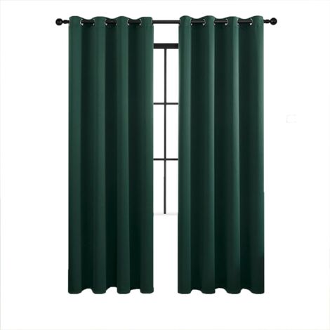 Lot de 2 rideaux occultants isolés, rideaux à œillets, pour salon et chambre, 140x244 cm (vert foncé)