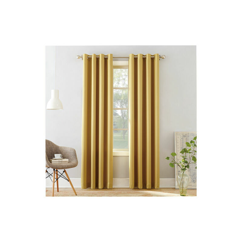 Lot de 2 Rideaux Occultants Solides Lourds de Salle de Bain à Oeillets 132cm x 240cm,Isolant Thermique, jaune