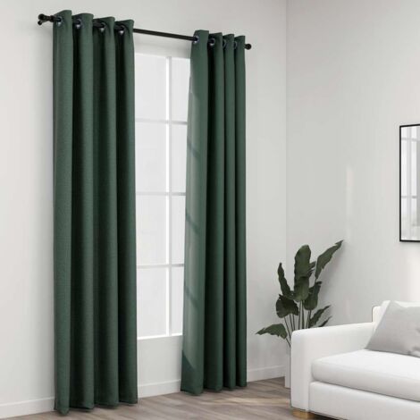 Lot de 2 Rideaux occultants，Décoration Chambre Fenêtre，Rideau Thermique Isolant Aspect lin avec œillets Vert 140x225cm GDSVW30842