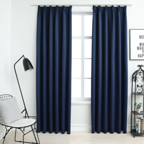 Lot de 2 Rideaux occultants，Décoration Chambre Fenêtre，Rideau Thermique Isolant avec crochets Bleu 140x245 cm GDSVW18404