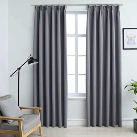 Lot de 2 Rideaux occultants，Décoration Chambre Fenêtre，Rideau Thermique Isolant avec crochets Gris 140x175 cm GDSVW46407