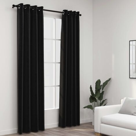 Lot de 2 Rideaux occultants，Rideaux anti-lumière Aspect de lin Anthracite 140x225 cm CFW12683