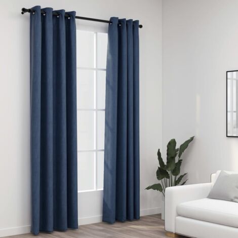 Lot de 2 Rideaux occultants，Rideaux anti-lumière Aspect lin avec œillets Bleu 140x225cm CFW82300