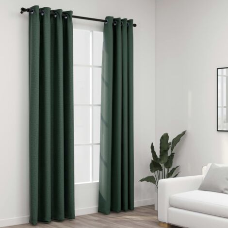 Lot de 2 Rideaux occultants，Rideaux anti-lumière Aspect lin avec œillets Vert 140x245cm CFW21654