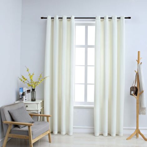 Lot de 2 Rideaux occultants，Rideaux anti-lumière avec anneaux Velours Crème 140x175 cm CFW88733