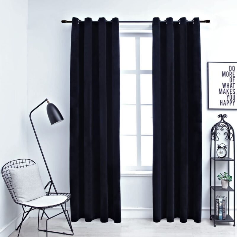 Lot de 2 Rideaux occultants，Rideaux anti-lumière avec anneaux Velours Noir 140x225 cm CFW86812