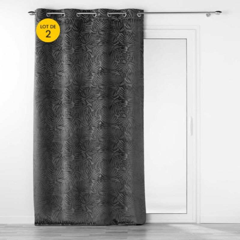 Douceur D'intérieur - Lot de 2 Rideaux occutant 140 x 240 cm en velours relief Analia Anthracite