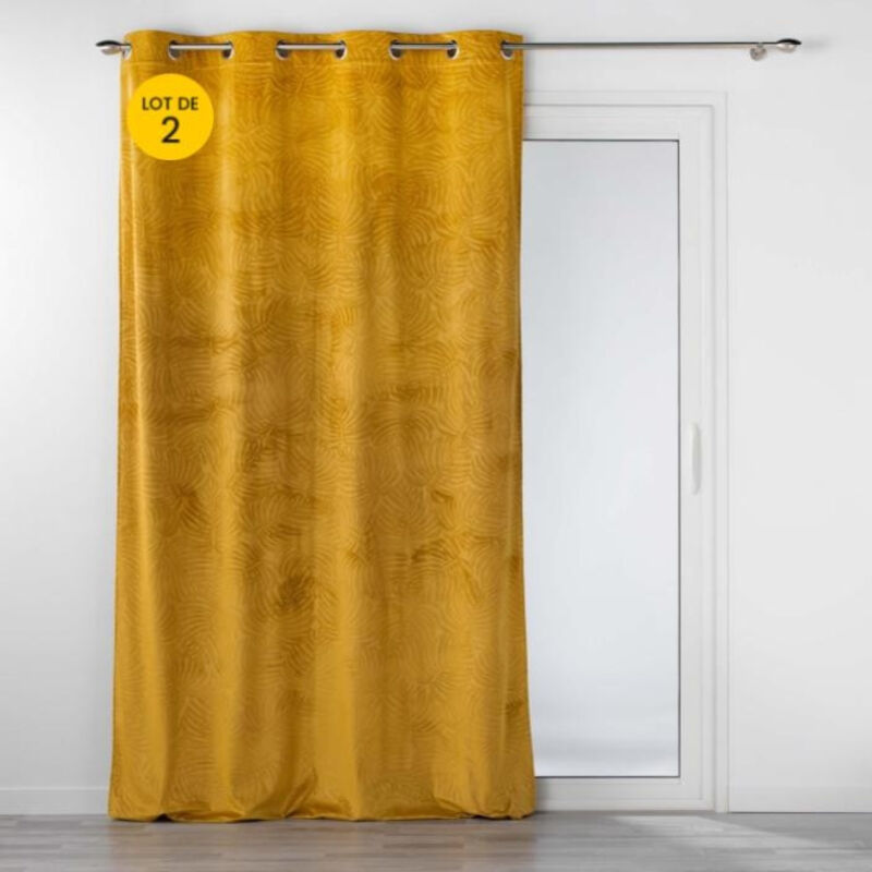 Lot de 2 Rideaux occutant 140 x 240 cm en velours relief Analia Ocre