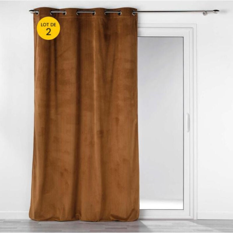 Cdaffaires - Lot de 2 Rideaux à oeillets 140 x 260 cm velours côtelé Casual Camel