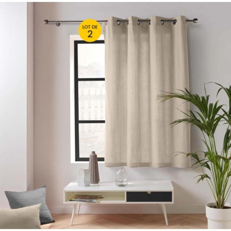 Lot de 2 rideaux petite hauteur 135 x 180 cm coton/polyester recyclé Twily Beige