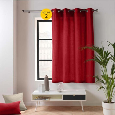 Lot de 2 Rideaux Petite Hauteur 135 x 180 cm – Twily Rouge – Polycoton