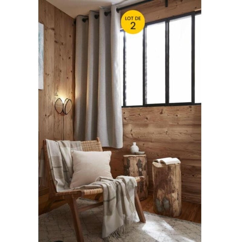 Lot de 2 rideaux petite hauteur 140 x 180 cm occultant doublé polaire Bjorn Beige