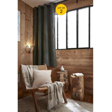 Lot de 2 rideaux petite hauteur 140 x 180 cm occultant doublé polaire Bjorn Romarin