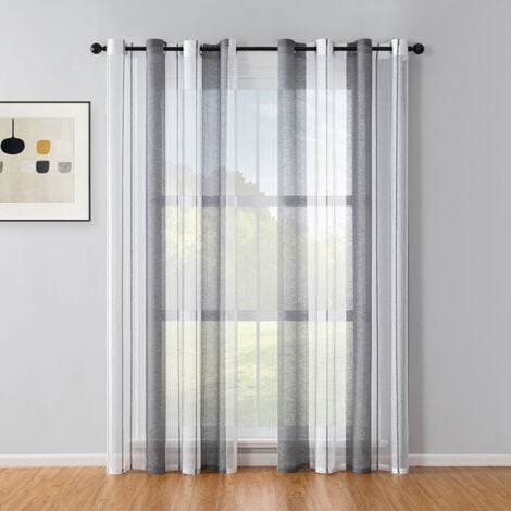 Lot de 2 Rideaux rayés Transparent avec œillets, Voile Rideaux Salon Moderne Rideaux Chambre à Coucher Semi-Transparent Rayures Rideau - Gris foncé 140 x 260cm