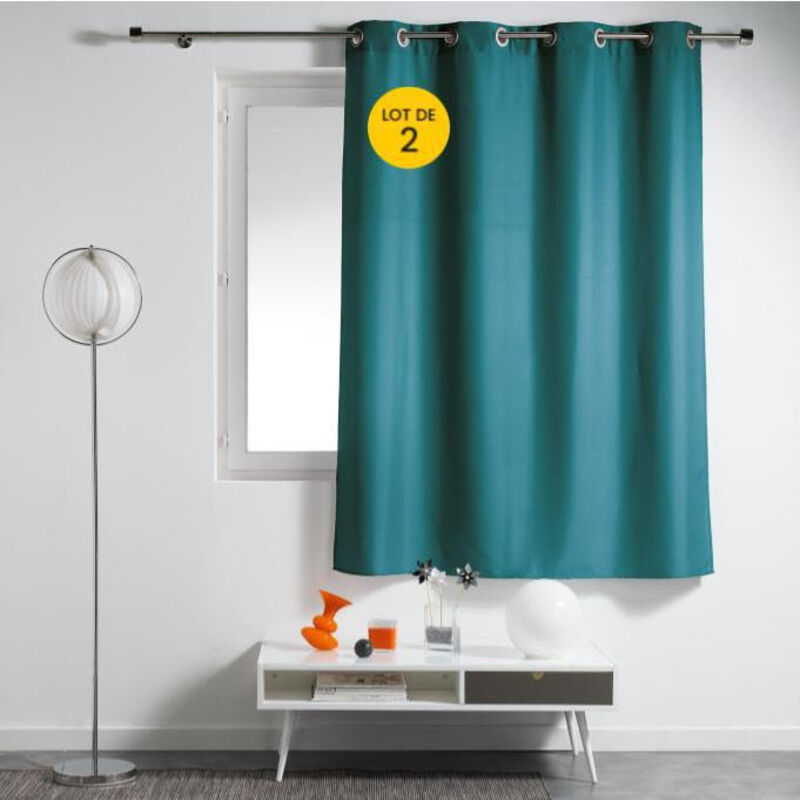 Cdaffaires - Lot de 2 rideaux spécial petites fenêtres 140 x 180 cm Essentiel Bleu pétrole