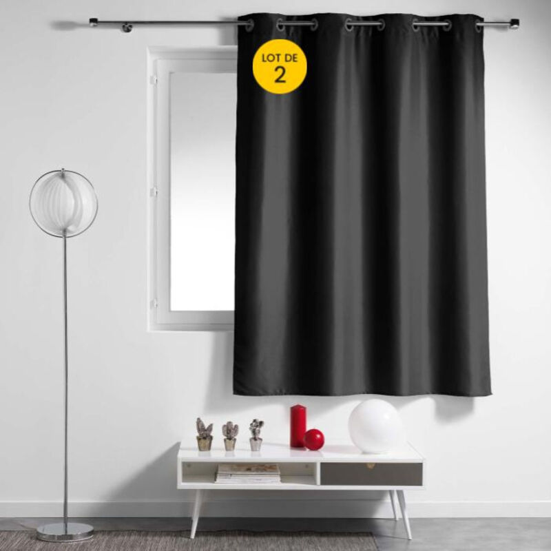 Lot de 2 rideaux spécial petites fenêtres 140 x 180 cm Essentiel Noir
