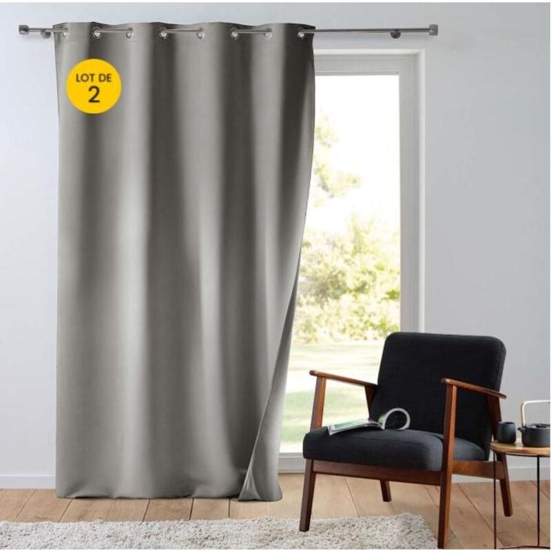 Lot de 2 Rideaux tamisant 135 x 260 cm isolant thermique Micropolar Gris